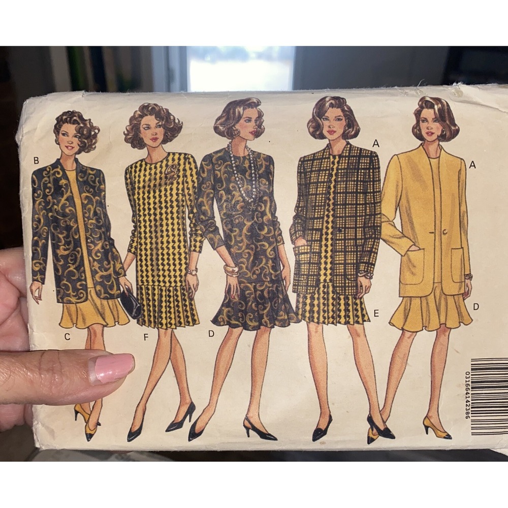 Vintage 1992 Butterick 6343 Jacket Dress Pattern Size 12 14 16 Cut Complete